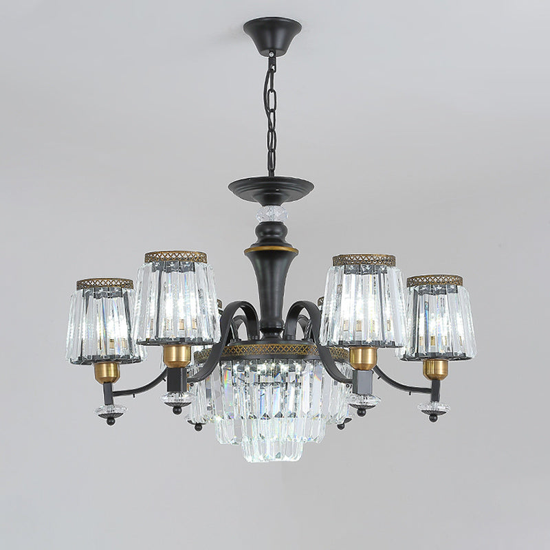 Black Conical Suspension Light Vintage Clear Crystal Block 3/6 Heads Dining Room Chandelier Lamp Clearhalo 'Ceiling Lights' 'Chandeliers' Lighting' options 889151