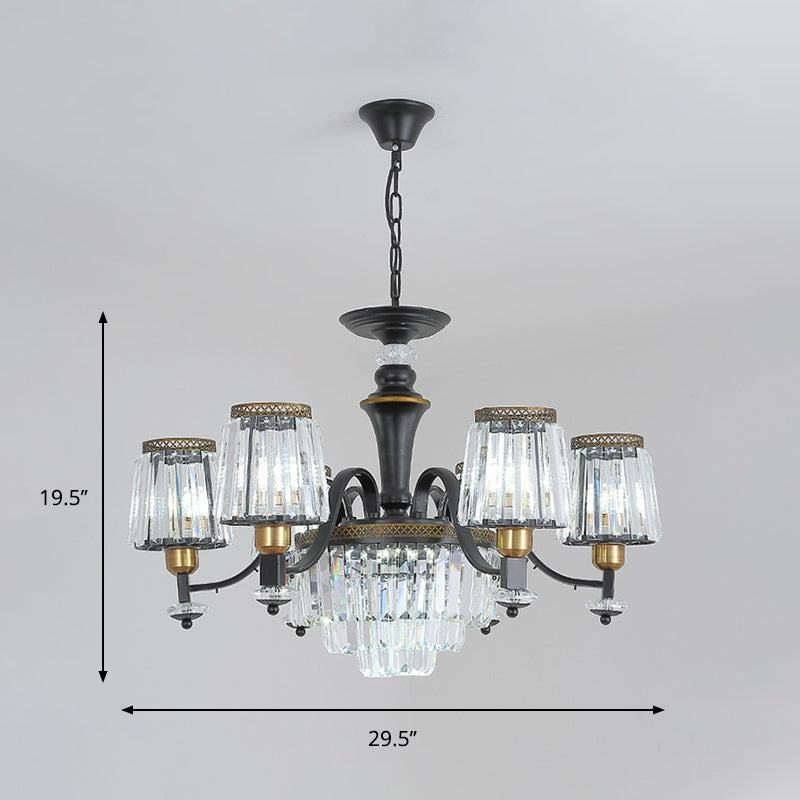 Black Conical Suspension Light Vintage Clear Crystal Block 3/6 Heads Dining Room Chandelier Lamp Clearhalo 'Ceiling Lights' 'Chandeliers' Lighting' options 889152