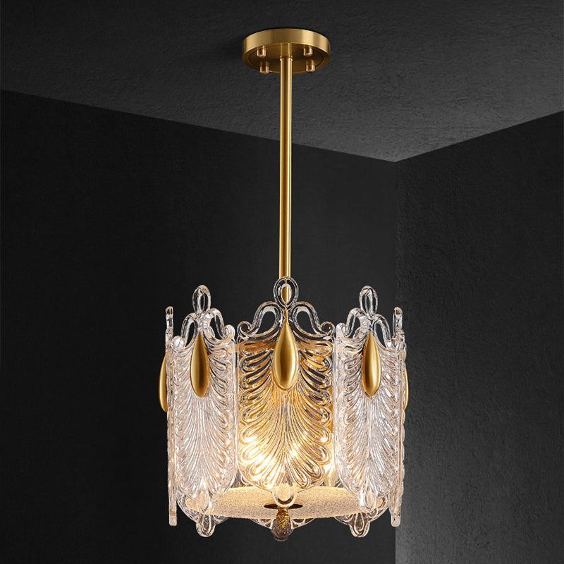 4 Lights Pendant Chandelier Traditional Round K9 Crystal Hanging Ceiling Light in Gold for Living Room Gold Clearhalo 'Ceiling Lights' 'Chandeliers' Lighting' options 889161_c0b46dd6-6892-4e3f-a040-da80f5cade32