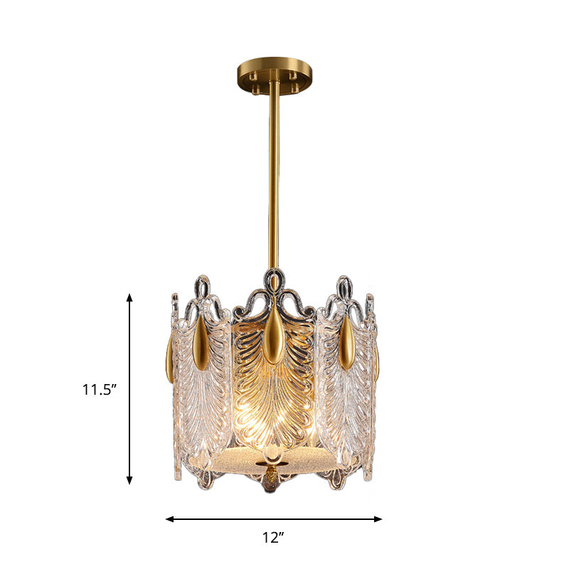 4 Lights Pendant Chandelier Traditional Round K9 Crystal Hanging Ceiling Light in Gold for Living Room Clearhalo 'Ceiling Lights' 'Chandeliers' Lighting' options 889164