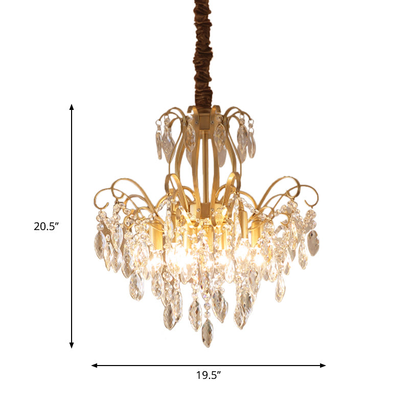 Faceted Crystal Waterfall Pendant Traditionalism 7-Bulb Living Room Hanging Chandelier in Gold Clearhalo 'Ceiling Lights' 'Chandeliers' Lighting' options 889168