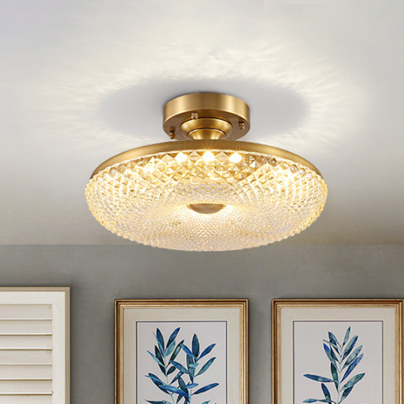 Postmodern Doughnut Ceiling Light 7-Head Clear Ribbed Crystal Semi Flush Mount in Gold Gold Clearhalo 'Ceiling Lights' 'Close To Ceiling Lights' 'Close to ceiling' 'Semi-flushmount' Lighting' 889173