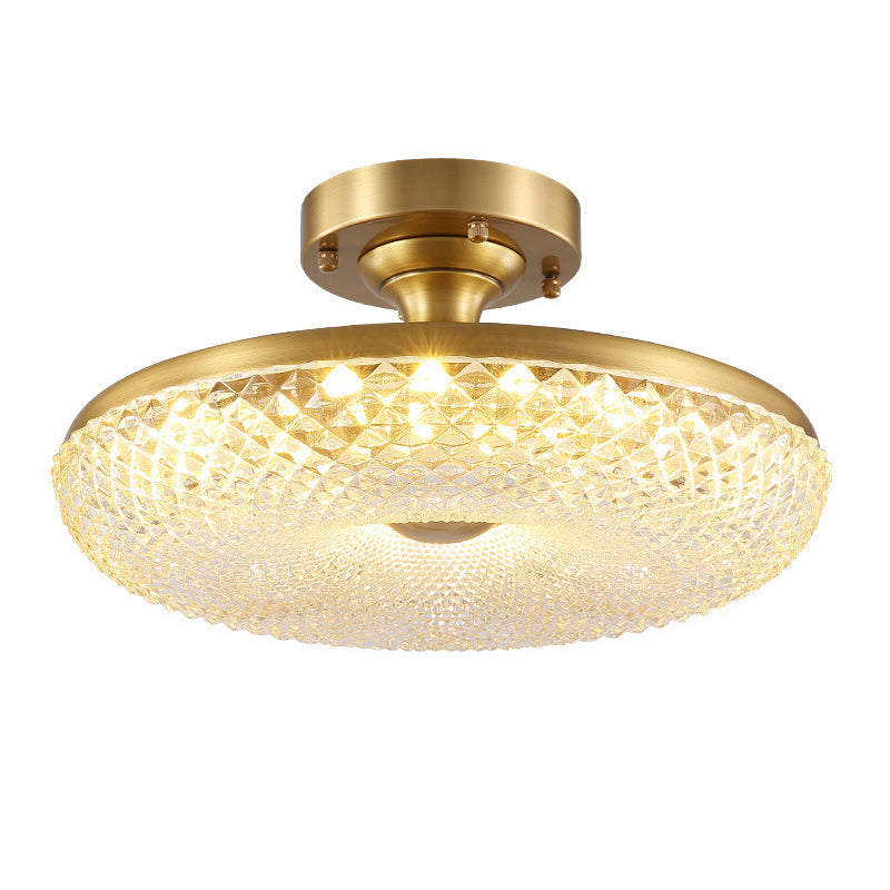 Postmodern Doughnut Ceiling Light 7-Head Clear Ribbed Crystal Semi Flush Mount in Gold Clearhalo 'Ceiling Lights' 'Close To Ceiling Lights' 'Close to ceiling' 'Semi-flushmount' Lighting' 889175