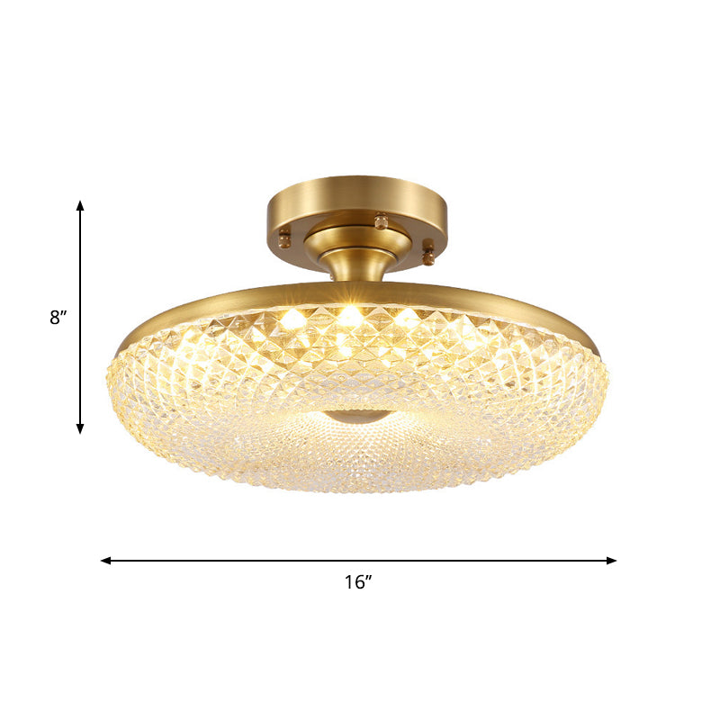 Postmodern Doughnut Ceiling Light 7-Head Clear Ribbed Crystal Semi Flush Mount in Gold Clearhalo 'Ceiling Lights' 'Close To Ceiling Lights' 'Close to ceiling' 'Semi-flushmount' Lighting' 889176