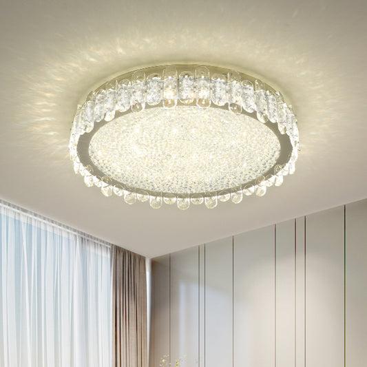 Nickel LED Ceiling Light Fixture Modern Clear Crystal Round Flush Mount Recessed Lighting Nickel Clearhalo 'Ceiling Lights' 'Close To Ceiling Lights' 'Close to ceiling' 'Flush mount' Lighting' 889177