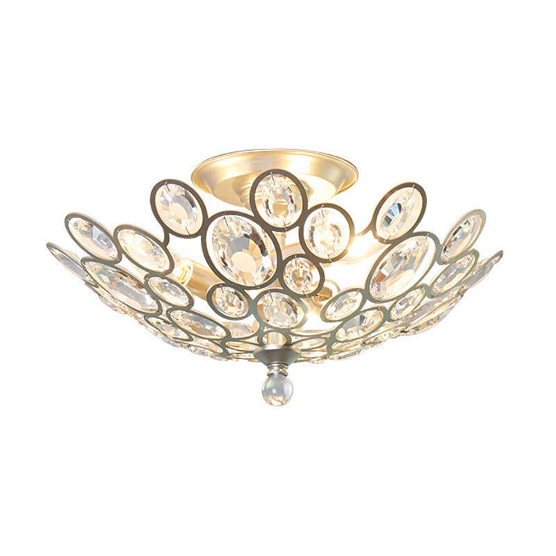 Silver Dome Ceiling Flush Mount Modernism Hand-Cut Crystal 3 Heads Corridor Semi Flush Light Fixture Clearhalo 'Ceiling Lights' 'Close To Ceiling Lights' 'Close to ceiling' 'Semi-flushmount' Lighting' 889182