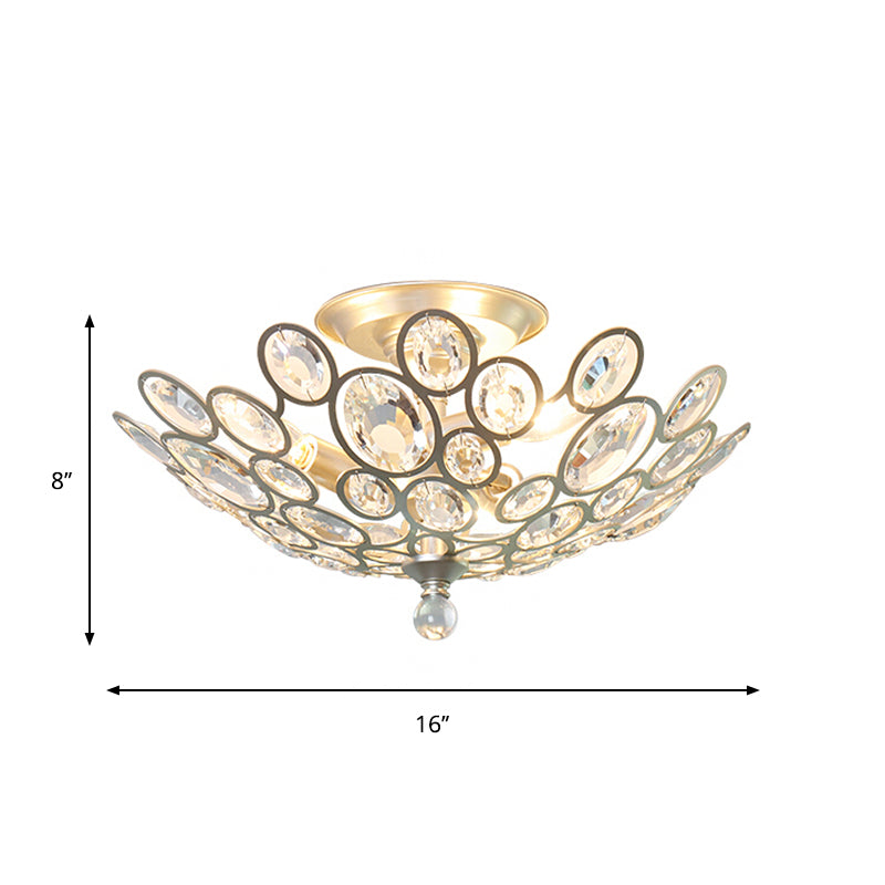 Silver Dome Ceiling Flush Mount Modernism Hand-Cut Crystal 3 Heads Corridor Semi Flush Light Fixture Clearhalo 'Ceiling Lights' 'Close To Ceiling Lights' 'Close to ceiling' 'Semi-flushmount' Lighting' 889184