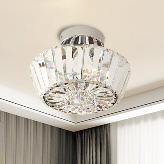 Cone Porch Ceiling Mounted Light Contemporary Crystal Block 3-Light Chrome Semi Flush Mount Chrome Clearhalo 'Ceiling Lights' 'Close To Ceiling Lights' 'Close to ceiling' 'Semi-flushmount' Lighting' 889189