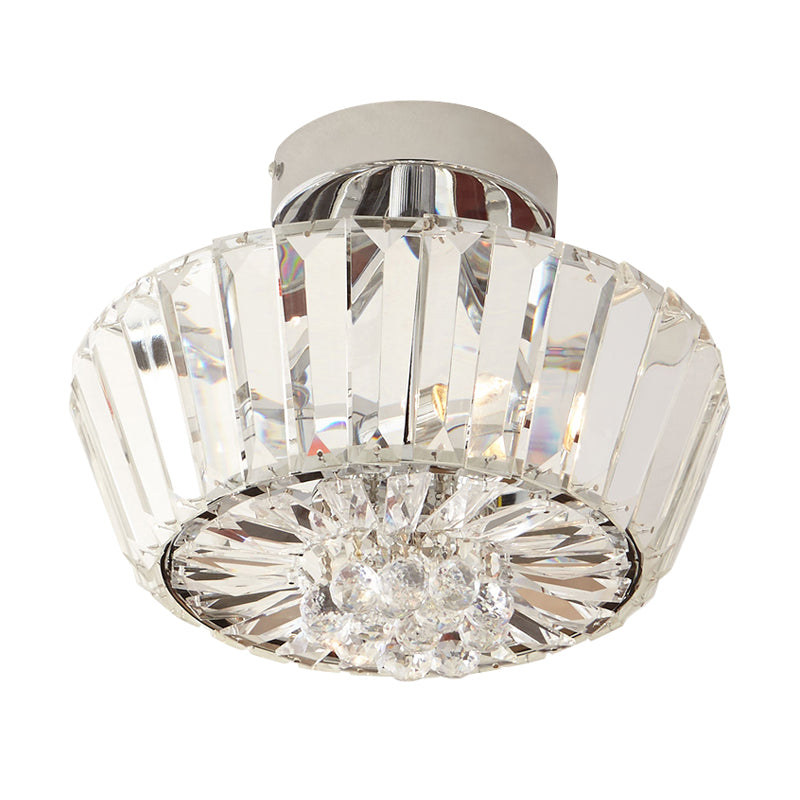 Cone Porch Ceiling Mounted Light Contemporary Crystal Block 3-Light Chrome Semi Flush Mount Clearhalo 'Ceiling Lights' 'Close To Ceiling Lights' 'Close to ceiling' 'Semi-flushmount' Lighting' 889190