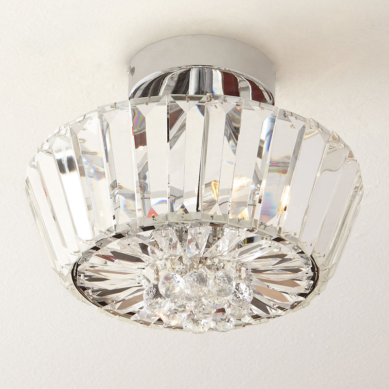 Cone Porch Ceiling Mounted Light Contemporary Crystal Block 3-Light Chrome Semi Flush Mount Clearhalo 'Ceiling Lights' 'Close To Ceiling Lights' 'Close to ceiling' 'Semi-flushmount' Lighting' 889191