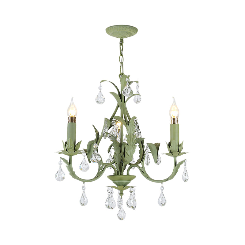 Green Foliage Design Candle Chandelier Countryside Iron 3 Lights Bedroom Ceiling Suspension Lamp Clearhalo 'Ceiling Lights' 'Chandeliers' Lighting' options 889203