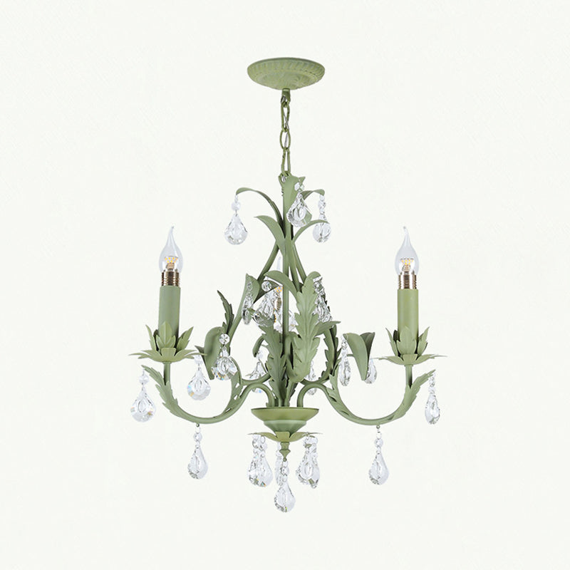 Green Foliage Design Candle Chandelier Countryside Iron 3 Lights Bedroom Ceiling Suspension Lamp Clearhalo 'Ceiling Lights' 'Chandeliers' Lighting' options 889204