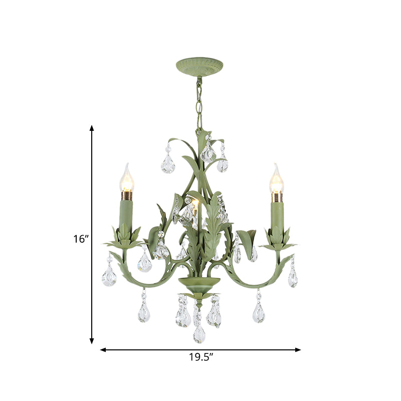 Green Foliage Design Candle Chandelier Countryside Iron 3 Lights Bedroom Ceiling Suspension Lamp Clearhalo 'Ceiling Lights' 'Chandeliers' Lighting' options 889205