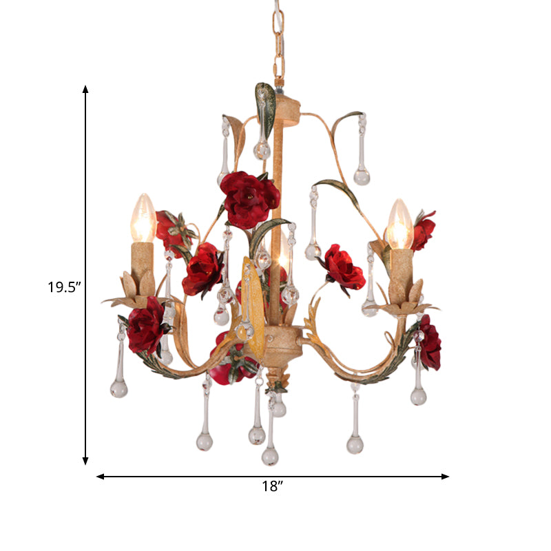 Coffee 3/6 Bulbs Suspension Lamp Pastoral Iron Rose-Embellished Candle Style Chandelier over Table Clearhalo 'Ceiling Lights' 'Chandeliers' Lighting' options 889214