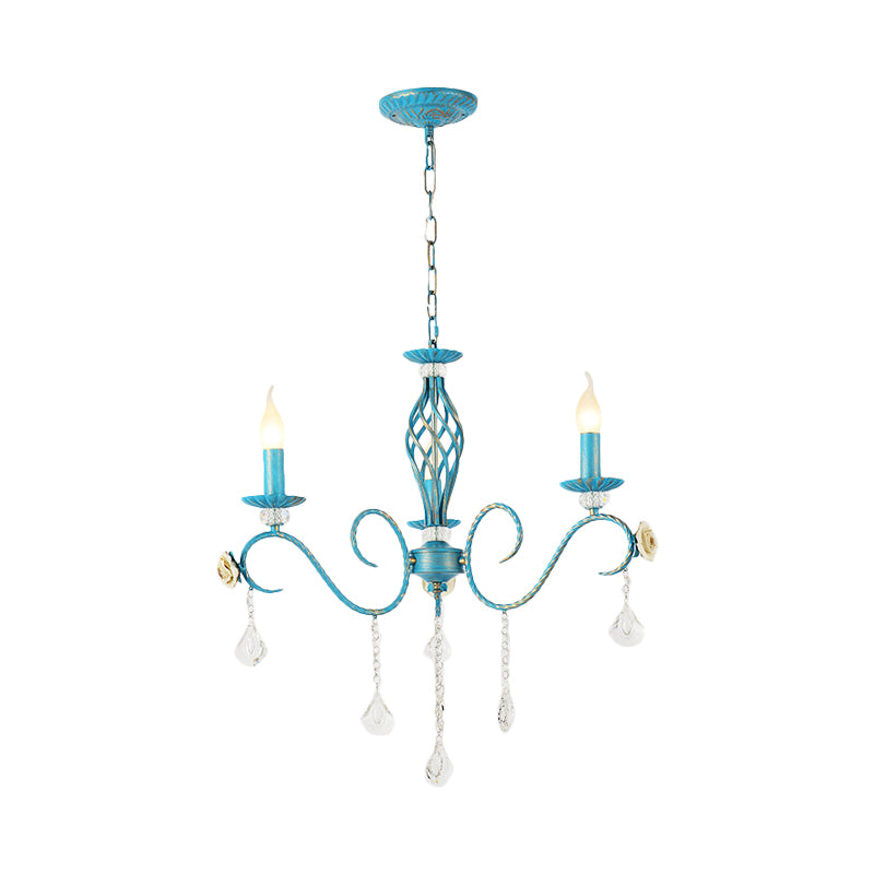 Iron Scroll Arm Candelabrum Chandelier Pastoral 3/5/8-Bulb Dining Table Ceiling Pendant with K9 Crystal Drop Clearhalo 'Ceiling Lights' 'Chandeliers' Lighting' options 889217