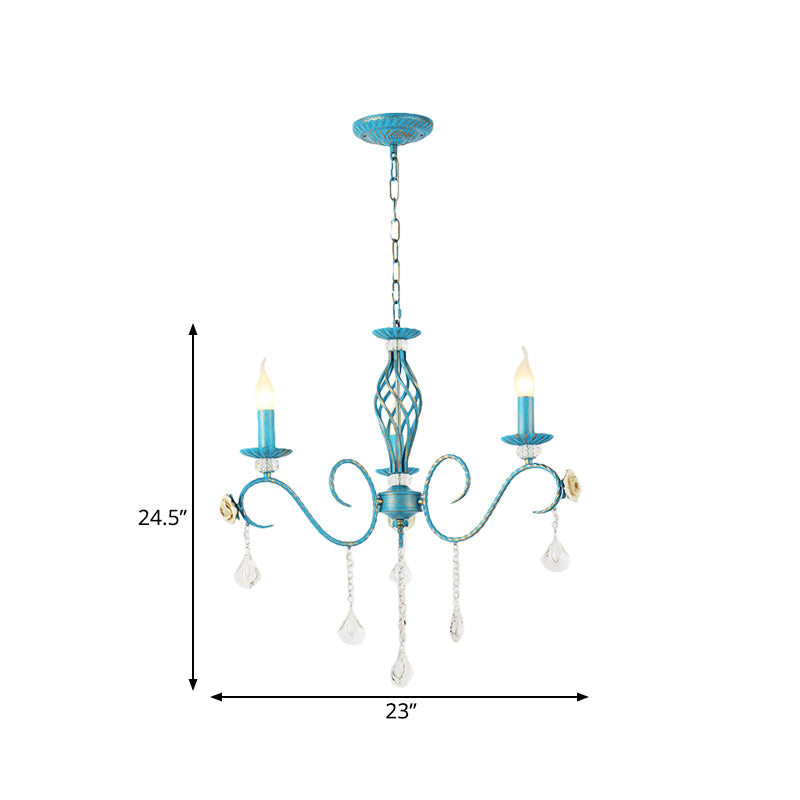 Iron Scroll Arm Candelabrum Chandelier Pastoral 3/5/8-Bulb Dining Table Ceiling Pendant with K9 Crystal Drop Clearhalo 'Ceiling Lights' 'Chandeliers' Lighting' options 889218