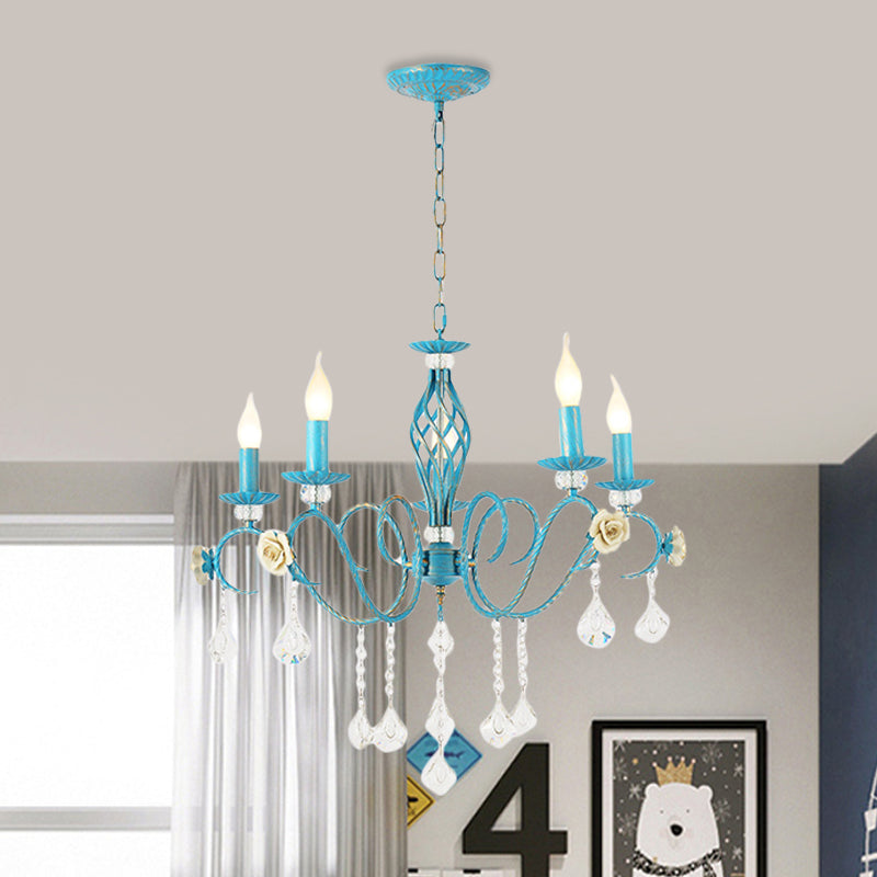 Iron Scroll Arm Candelabrum Chandelier Pastoral 3/5/8-Bulb Dining Table Ceiling Pendant with K9 Crystal Drop Clearhalo 'Ceiling Lights' 'Chandeliers' Lighting' options 889219