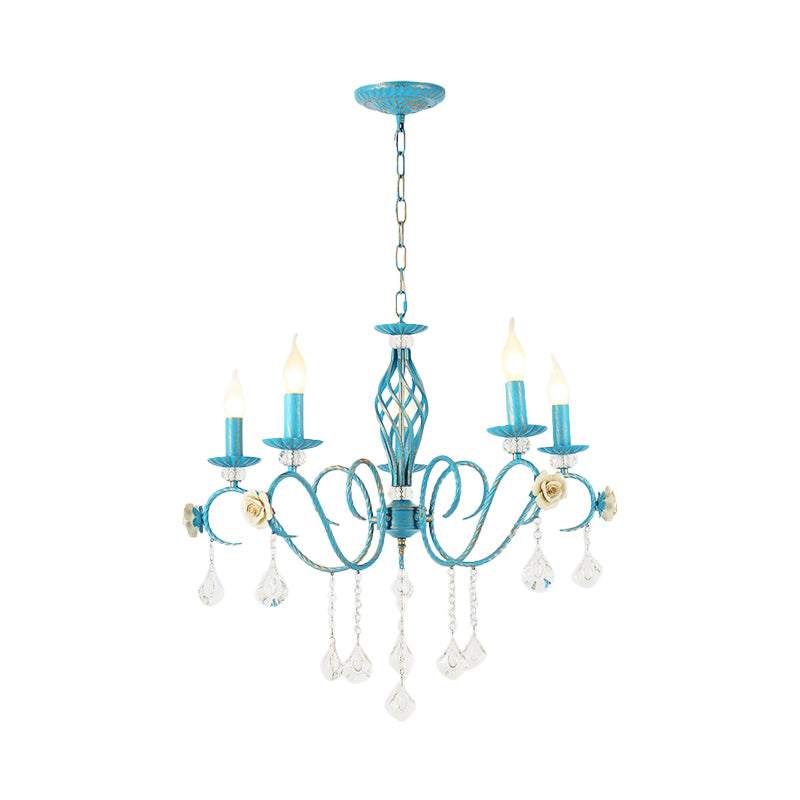 Iron Scroll Arm Candelabrum Chandelier Pastoral 3/5/8-Bulb Dining Table Ceiling Pendant with K9 Crystal Drop Clearhalo 'Ceiling Lights' 'Chandeliers' Lighting' options 889222