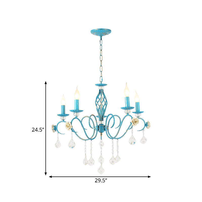 Iron Scroll Arm Candelabrum Chandelier Pastoral 3/5/8-Bulb Dining Table Ceiling Pendant with K9 Crystal Drop Clearhalo 'Ceiling Lights' 'Chandeliers' Lighting' options 889223