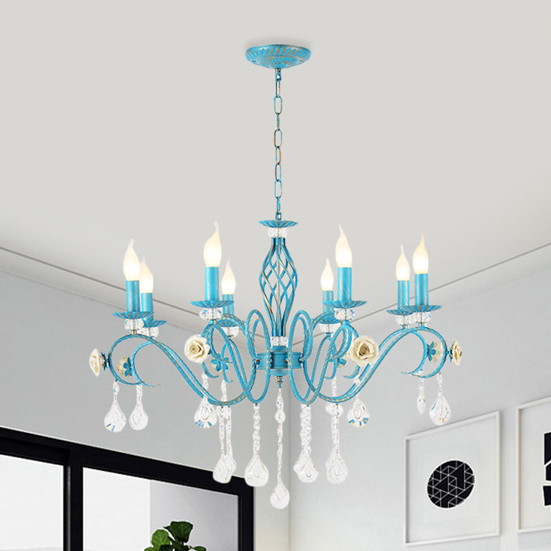 Iron Scroll Arm Candelabrum Chandelier Pastoral 3/5/8-Bulb Dining Table Ceiling Pendant with K9 Crystal Drop Clearhalo 'Ceiling Lights' 'Chandeliers' Lighting' options 889224