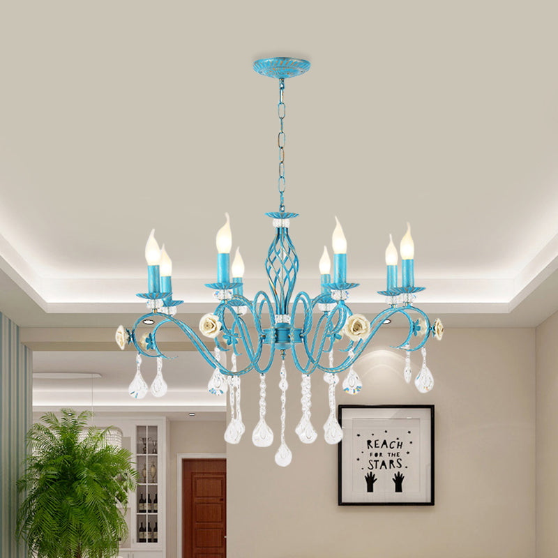 Iron Scroll Arm Candelabrum Chandelier Pastoral 3/5/8-Bulb Dining Table Ceiling Pendant with K9 Crystal Drop Clearhalo 'Ceiling Lights' 'Chandeliers' Lighting' options 889225