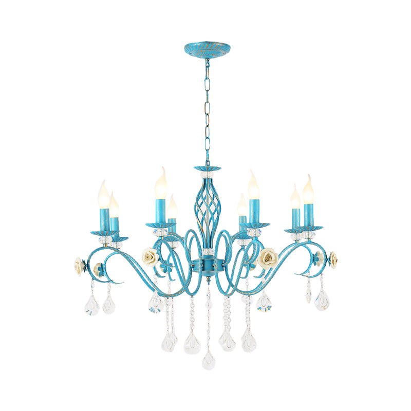 Iron Scroll Arm Candelabrum Chandelier Pastoral 3/5/8-Bulb Dining Table Ceiling Pendant with K9 Crystal Drop Clearhalo 'Ceiling Lights' 'Chandeliers' Lighting' options 889227