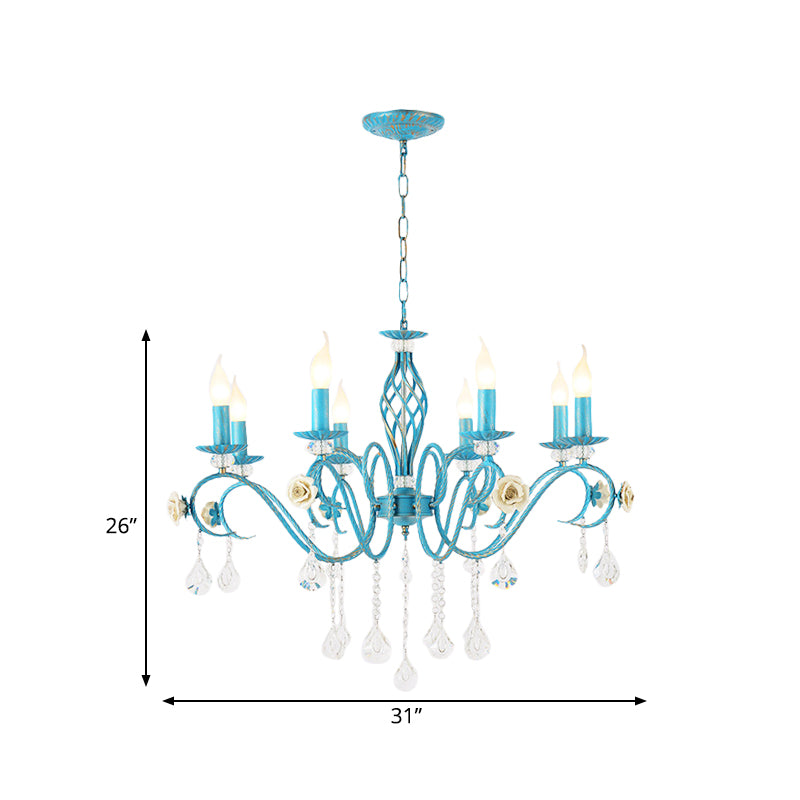 Iron Scroll Arm Candelabrum Chandelier Pastoral 3/5/8-Bulb Dining Table Ceiling Pendant with K9 Crystal Drop Clearhalo 'Ceiling Lights' 'Chandeliers' Lighting' options 889228