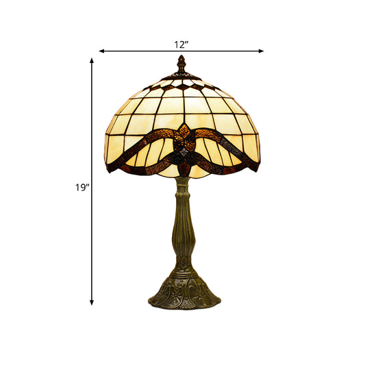 1 Bulb Handmade Grid Night Lamp Tiffany Bronze Stained Glass Table Light for Bedroom Clearhalo 'Lamps' 'Table Lamps' Lighting' 889274
