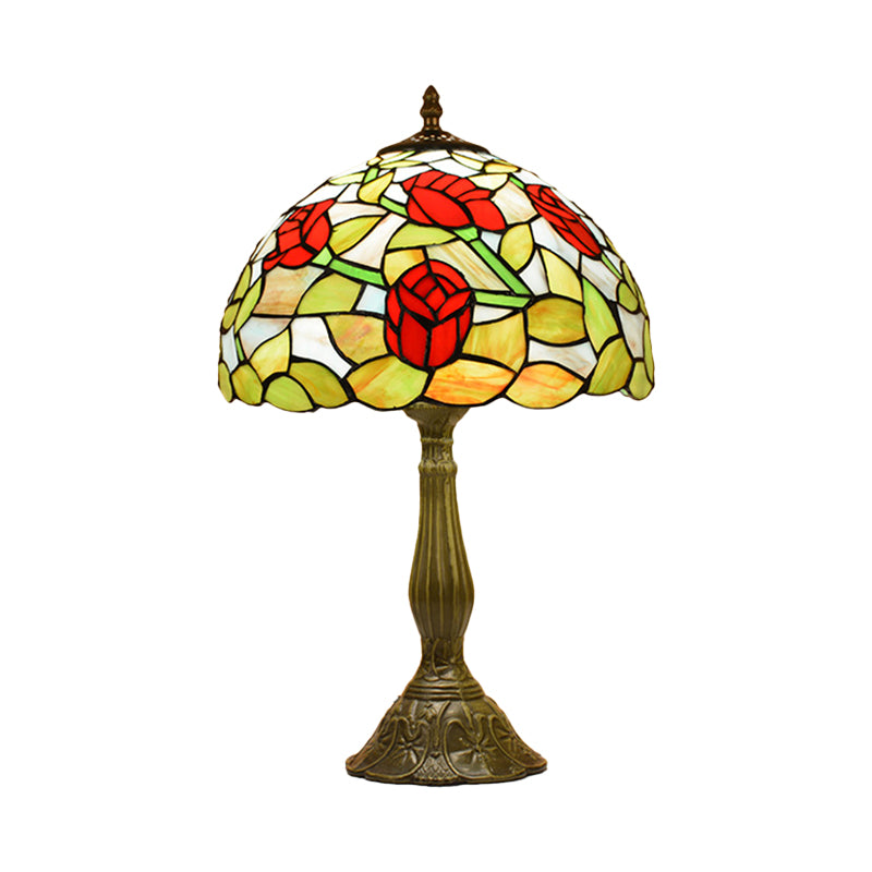 Rose Night Stand Light Tiffany Red/Orange Art Glass Single Bronze Finish Table Lamp for Living Room Clearhalo 'Lamps' 'Table Lamps' Lighting' 889333