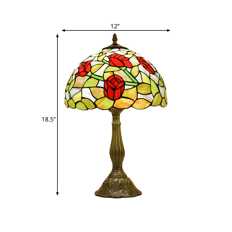 Rose Night Stand Light Tiffany Red/Orange Art Glass Single Bronze Finish Table Lamp for Living Room Clearhalo 'Lamps' 'Table Lamps' Lighting' 889334
