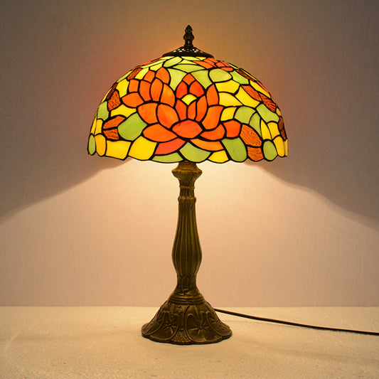 Rose Night Stand Light Tiffany Red/Orange Art Glass Single Bronze Finish Table Lamp for Living Room Orange Clearhalo 'Lamps' 'Table Lamps' Lighting' 889335