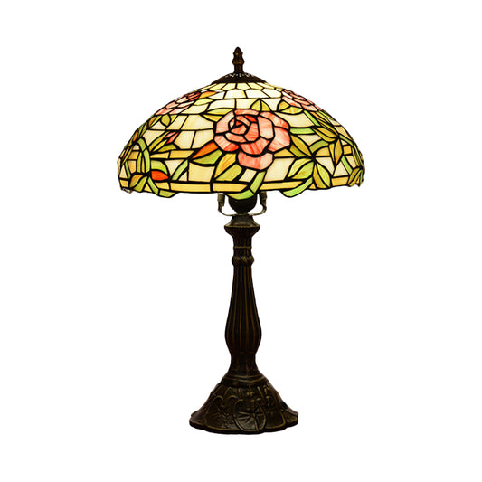 Single-Bulb Night Stand Lamp Tiffany Bowl Shade Stained Glass Table Lighting with Rose Pattern Clearhalo 'Lamps' 'Table Lamps' Lighting' 889357