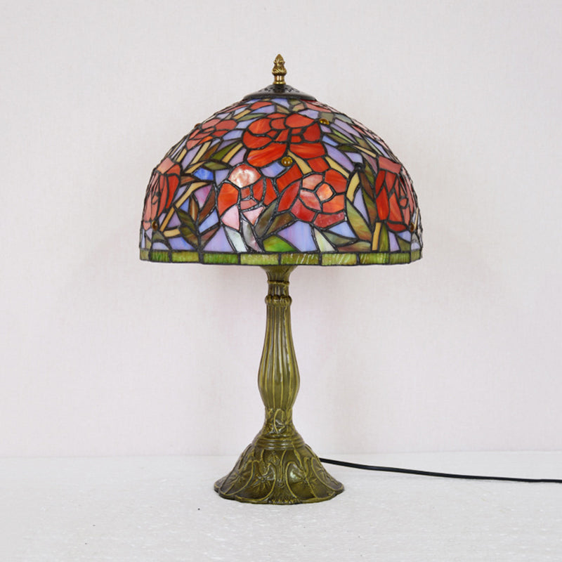 Peony Blossom Table Light Tiffany Handcrafted Pink/Orange Glass Single Bronze Night Lamp Clearhalo 'Lamps' 'Table Lamps' Lighting' 889361