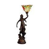 Angel Statue Night Stand Light Single White-Green/Orange/Green Floral Glass Tiffany Table Lighting in Bronze Clearhalo 'Lamps' 'Table Lamps' Lighting' 889779
