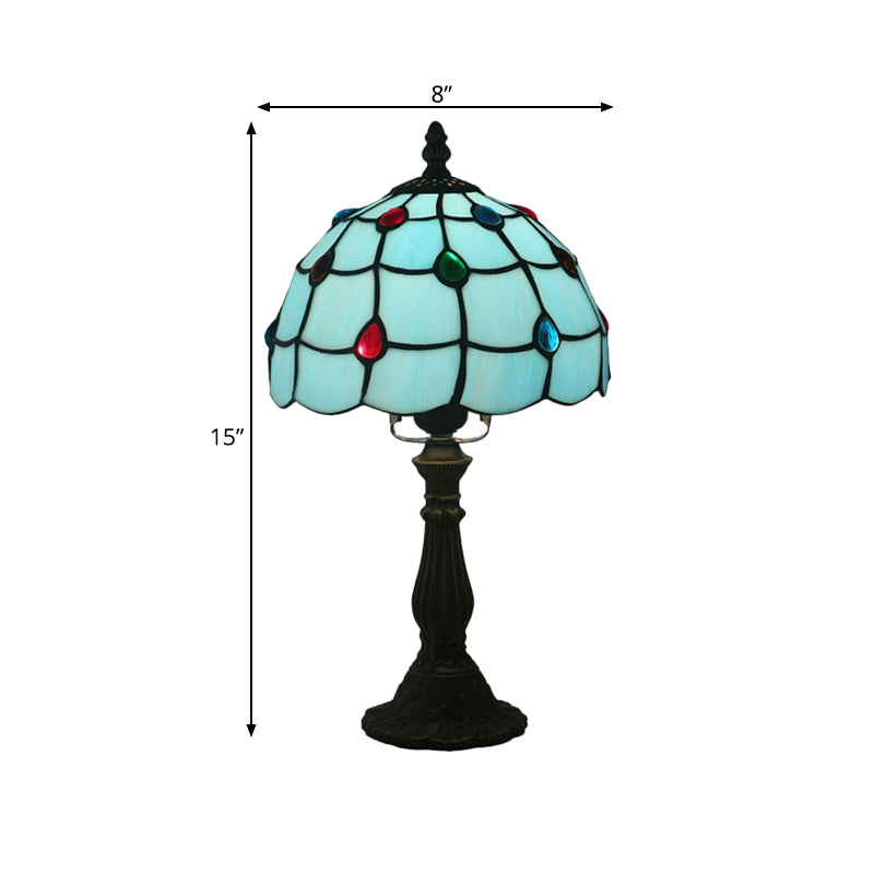 Blue Glass Lattice Bowl Table Lighting Mediterranean 1 Head Bronze Gem Patterned Desk Lighting for Bedroom Clearhalo 'Lamps' 'Table Lamps' Lighting' 889813