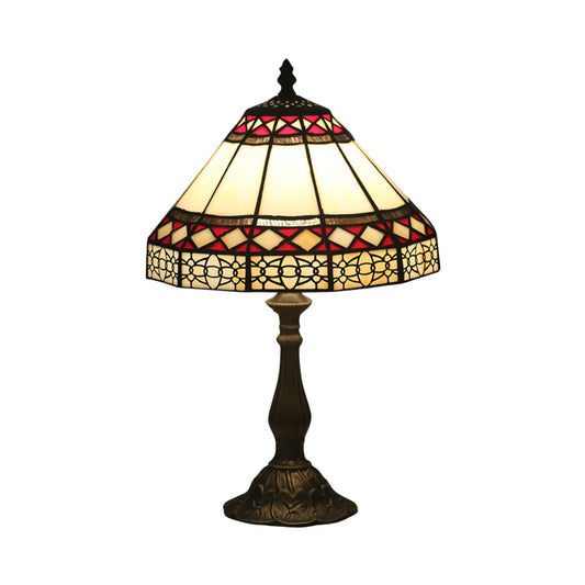 1 Light Task Lighting Mission Conical Stained Art Glass Diamond Patterned Night Table Lamp in Bronze Clearhalo 'Lamps' 'Table Lamps' Lighting' 889991