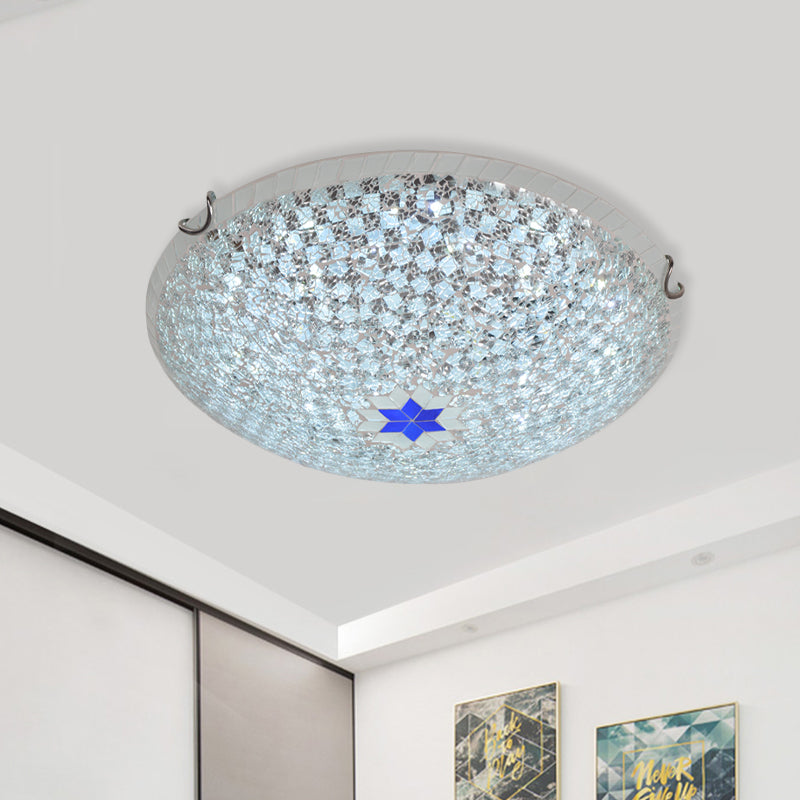 Basket Ceiling Flush Mount Mediterranean Clear Checkered Crackle Glass 2/3-Head Flushmount Lighting, 12"/16" Width Clearhalo 'Ceiling Lights' 'Close To Ceiling Lights' 'Close to ceiling' 'Flush mount' Lighting' 890210