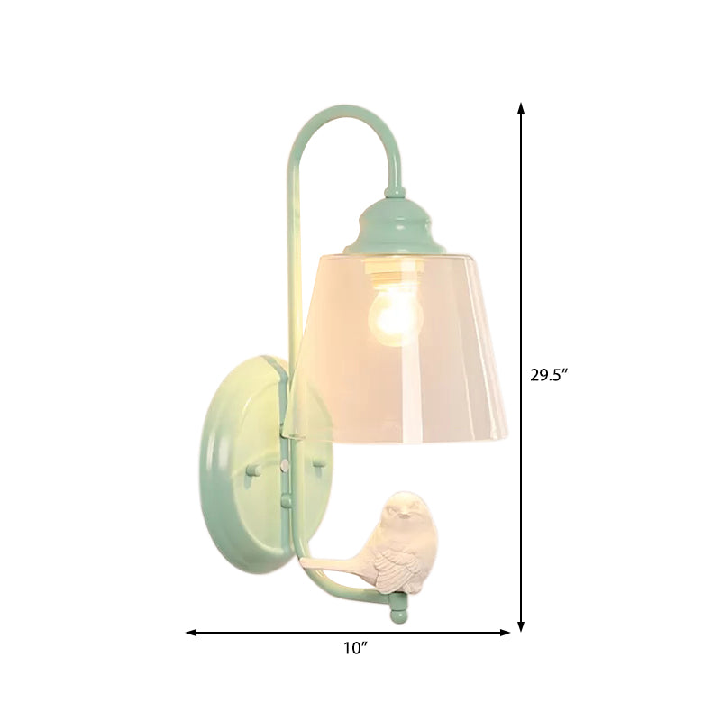 Clear Bucket Wall Light with Bird Deco Modern Metal and Glass Sconce Light for Dining Room Clearhalo 'Wall Lamps & Sconces' 'Wall Lights' Lighting' 89035