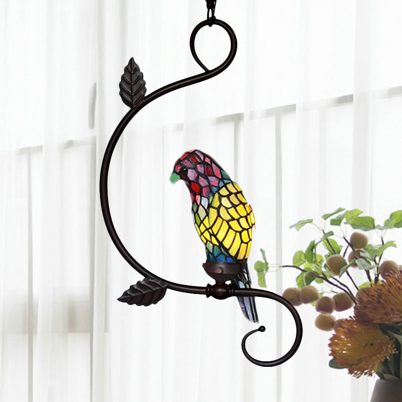 Parrot Pendant Light Kit Victorianステンドグラス1照明黄色/青の天井