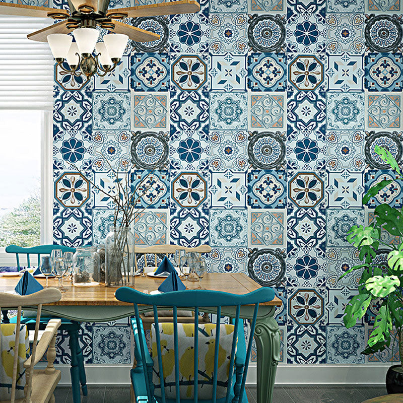 Non-Pasted Wallpaper with Blue and Grey Tile of Bohemian Style, 20.5-inch x 33-foot Clearhalo 'Wall Decor' 'Wallpaper' 892799