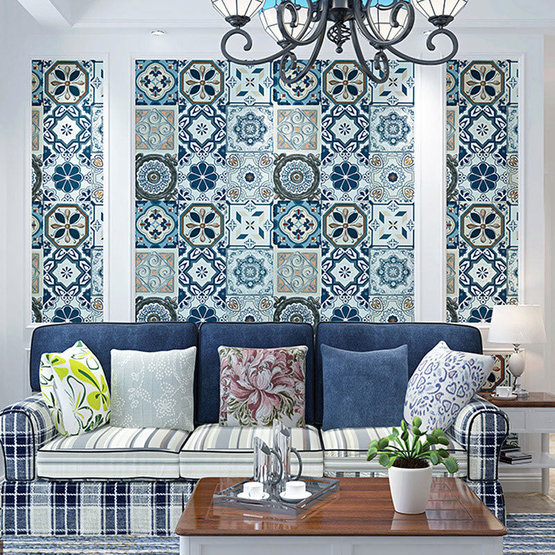 Non-Pasted Wallpaper with Blue and Grey Tile of Bohemian Style, 20.5-inch x 33-foot Clearhalo 'Wall Decor' 'Wallpaper' 892801