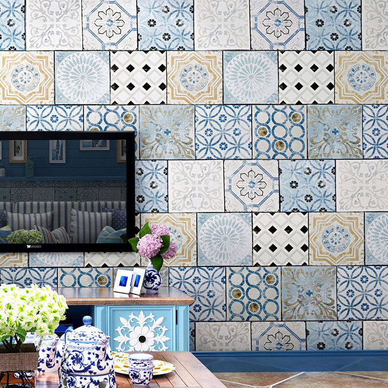 Non-Pasted Wallpaper with Multi-Colored Tile of Bohe Style, 33' by 20.5" Blue Clearhalo 'Wall Decor' 'Wallpaper' 892804