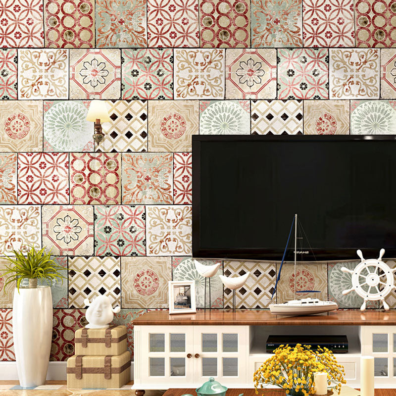 Non-Pasted Wallpaper with Multi-Colored Tile of Bohe Style, 33' by 20.5" Red Clearhalo 'Wall Decor' 'Wallpaper' 892808