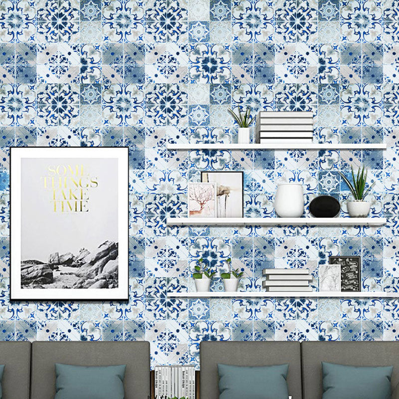 3D Mediterranean Tile Wallpaper Classic Elegant Blue and White Boho Style Self-Adhesive Wall Decor, Easy to Remove Lake Blue-White Clearhalo 'Wall Decor' 'Wallpaper' 892811