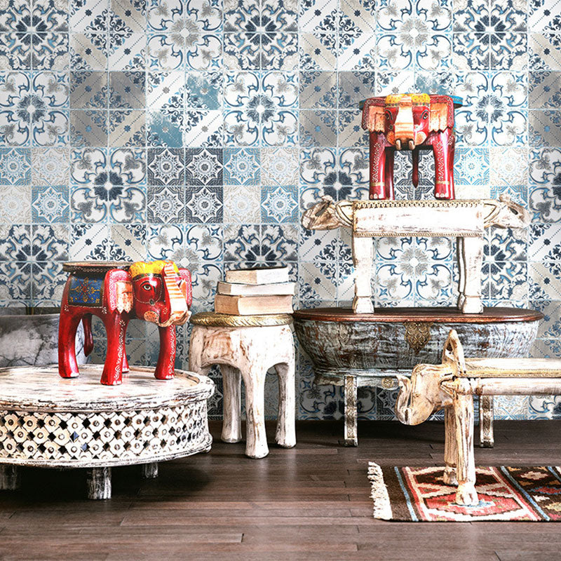 Ethnic Boho Tile Self-Adhesive Wallpaper in Fresh Color Waterproofing Gray-Blue Clearhalo 'Wall Decor' 'Wallpaper' 892816