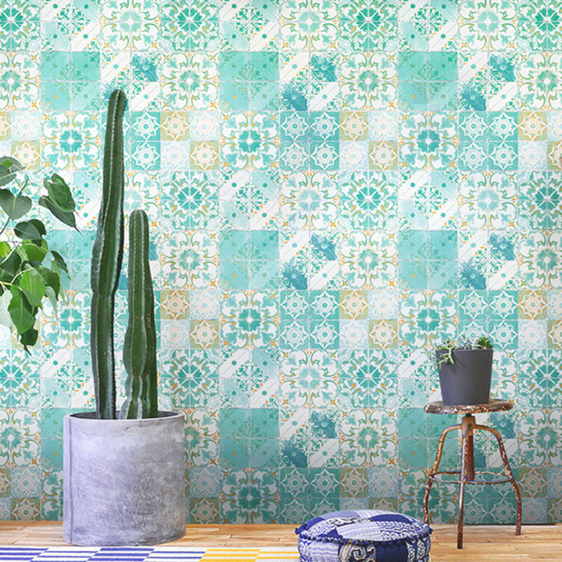 Ethnic Boho Tile Self-Adhesive Wallpaper in Fresh Color Waterproofing Turquoise Clearhalo 'Wall Decor' 'Wallpaper' 892825