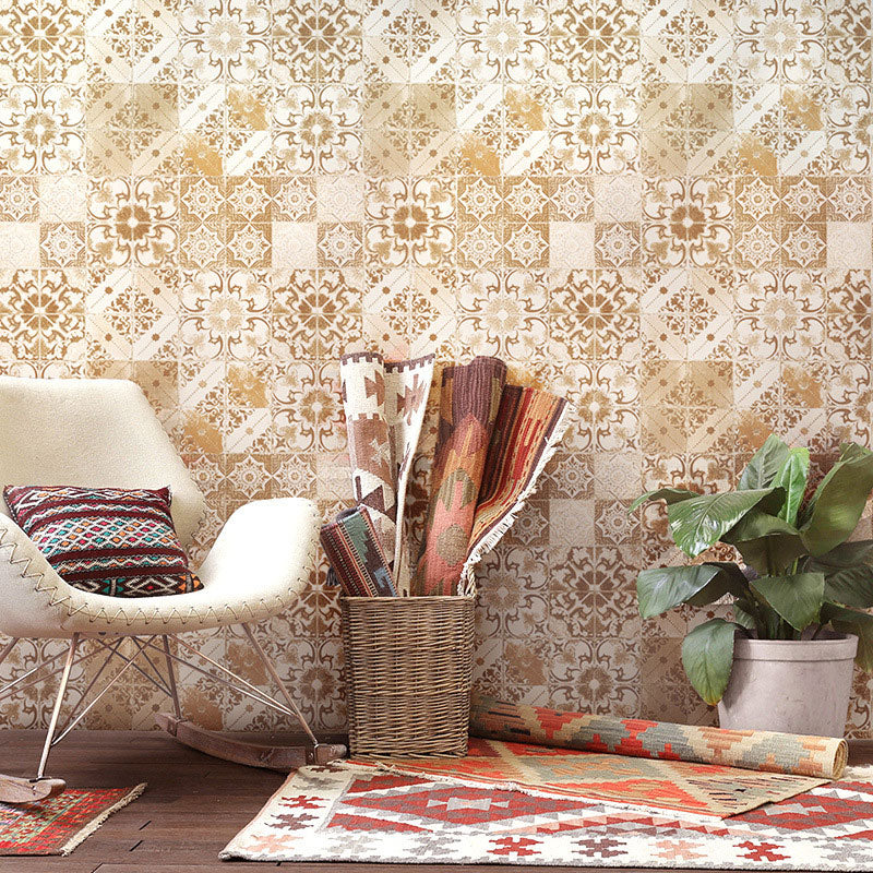 Ethnic Boho Tile Self-Adhesive Wallpaper in Fresh Color Waterproofing Beige Clearhalo 'Wall Decor' 'Wallpaper' 892829