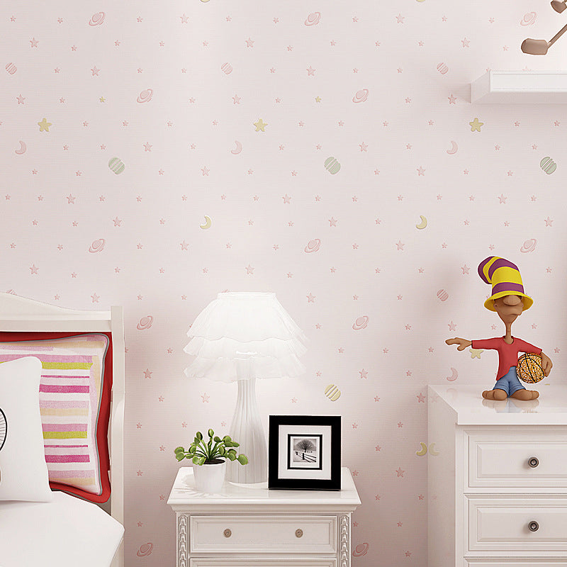 Star and Moon Decorative Wallpaper for Kids 20.5 in x 33 ft Non-Pasted Pink Clearhalo 'Wall Decor' 'Wallpaper' 893013