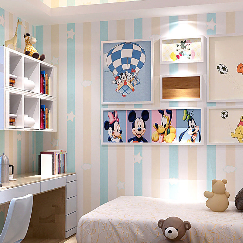 Vertical Stripe and Star Wallpaper in Multi-Colored for Children 33'L x 20.5"W Non-Pasted Blue Clearhalo 'Wall Decor' 'Wallpaper' 893028