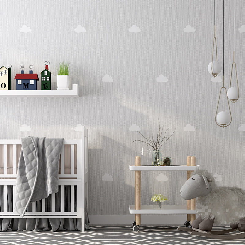 Sky and Cloud Wallpaper for Children's Bedroom 33-foot x 20.5-inch, Non-Pasted Grey Clearhalo 'Wall Decor' 'Wallpaper' 893036